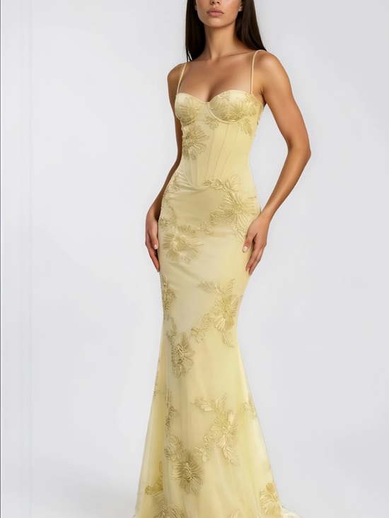 Miss Rosier Dresses & Skirts - Miss Rosier Sleeveless Yellow Floral Embroidered Maxi Dress